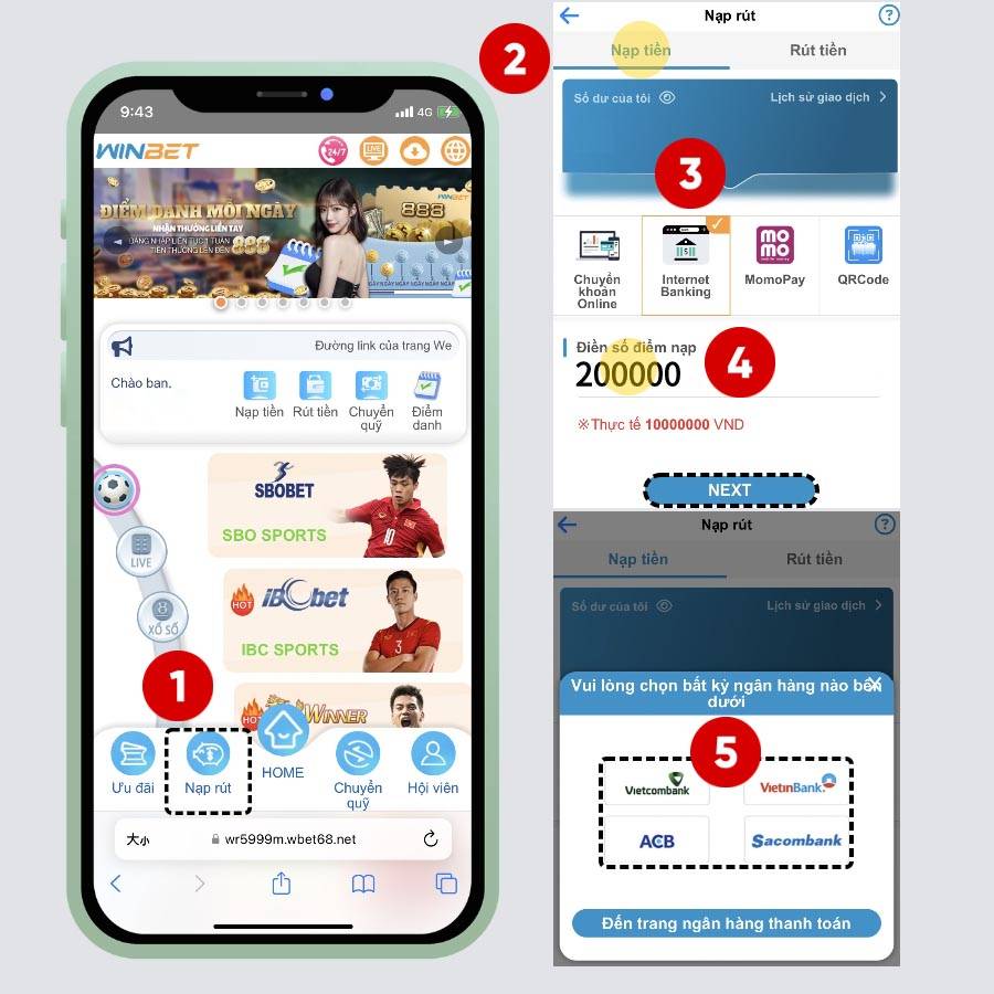 Winbet Internet Banking (APP ngân hàng) chuyển tiền